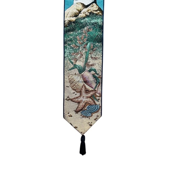 Lighthouse & Beach Scene Woven Tapestry Bell Pull Wall Hanging Banner Coastal Na - Picture 5 of 7